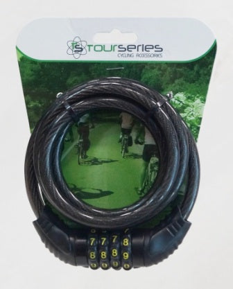 Cable lock, black, 4 digit, resettable combination, 10mm x 1500mm