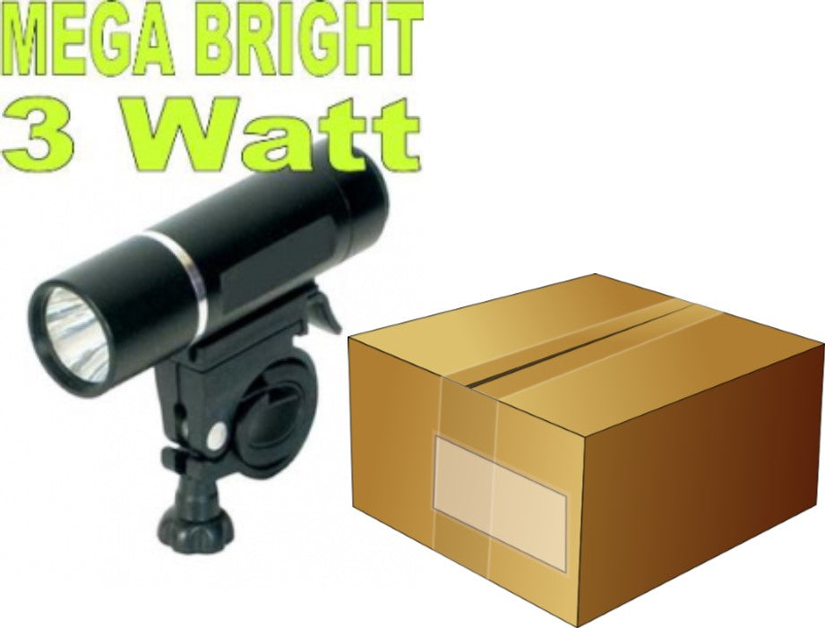 LIGHT  Front - 3Watt - 2-Functions. ALLOY Housing, (incls 4 x AAA batteries) (fits 25.4/31.8 H-bar), BOX qty 25