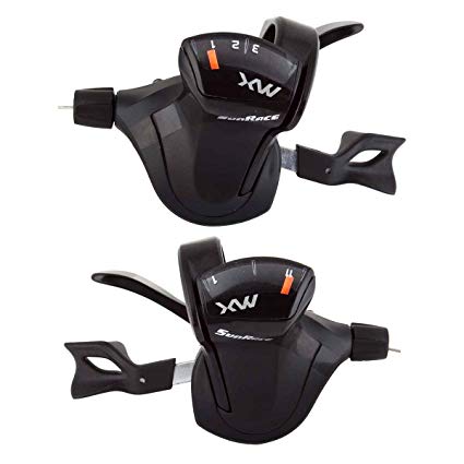 SHIFTER SET - Right Hand 11 Speed, Left Hand 3 Speed, Thumb Tap Dual Trigger,  Sunrace, Black (NOT Shimano I-SPEC® II Compatible)