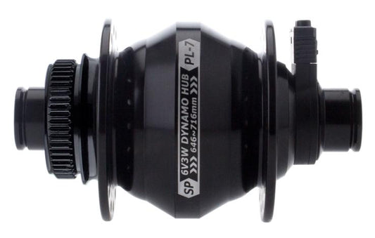 DYNAMO HUB  Shutter Precision, Model PL-7, 12mm Thru Axle, 100mm OLD, 32H, CENTERLOCK Disc, Black
