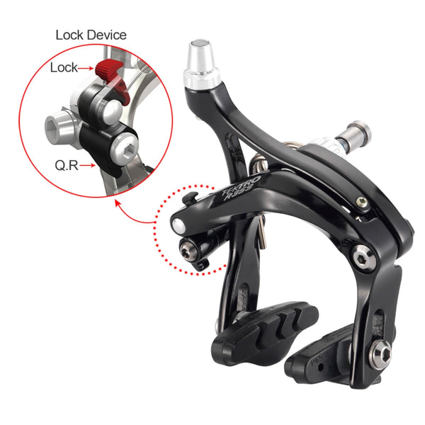 BRAKE - Tektro Caliper Brake Set, 47-57mm Reach, Dual Pivot, Q/R, Forged Alloy, Design For Big Tyres, Recessed, BLACK (Front & Rear)