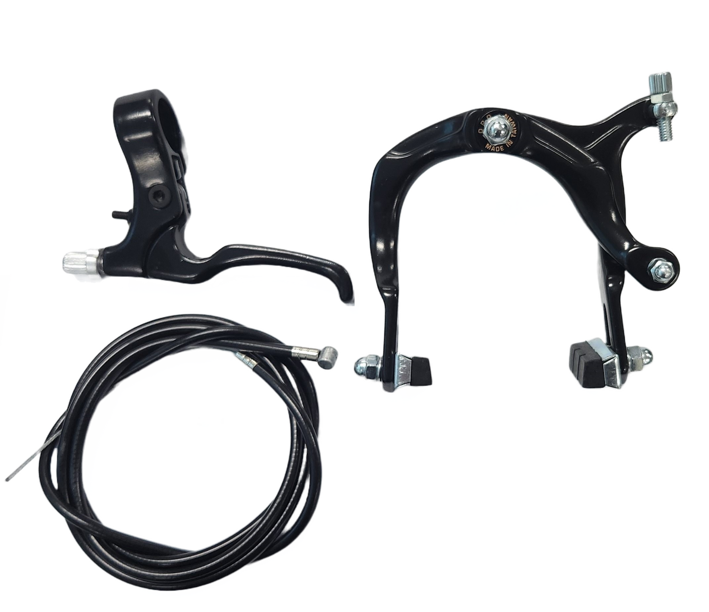 Brake Set,  Lefthand 2 finger brake lever Black, with rear BMX brake caliper Black and 2P brake cable