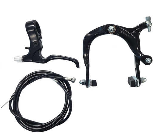 Brake Set,  Lefthand 2 finger brake lever Black, with rear BMX brake caliper Black and 2P brake cable