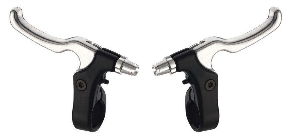 BRAKE LEVERS - Pair, For Caliper Brake, 2 Finger Type, Alloy, Black bracket and Silver lever. (Sold In Pairs)