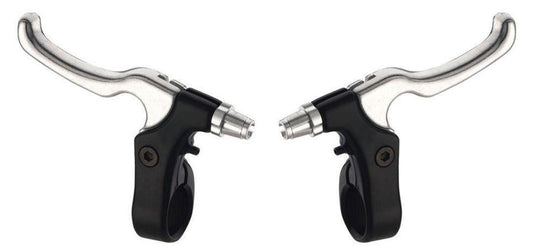 BRAKE LEVERS - Pair, For Caliper Brake, 2 Finger Type, Alloy, Black bracket and Silver lever. (Sold In Pairs)
