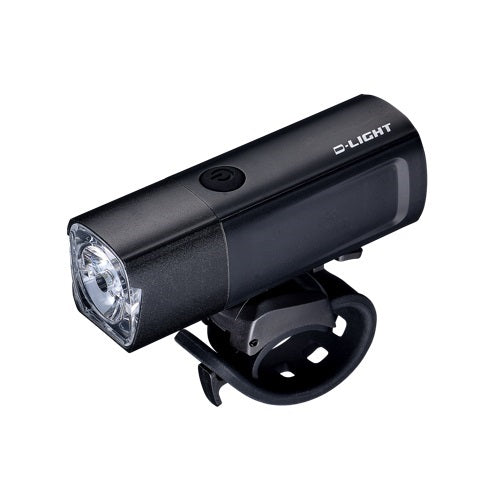 FRONT LIGHT - 5 Function, 800 Lumen, 1 White LED, black, w/bracket, USB cable rechargable, Li-battery included, w/D.Light logo