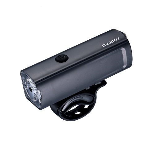 FRONT LIGHT - 4 Function, 400 Lumen, 1 White LED, black, w/bracket, USB cable rechargable, Li-battery included, w/D.Light logo