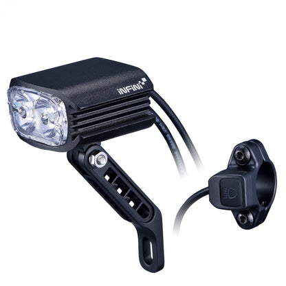 FRONT LIGHT FOR E-BIKE - 1000 Lumens, 14 Watt, 12-36V, high beam function w/300mm switch cable, w/HB12 stem mount w/1200mm cable, fork mounting option, black