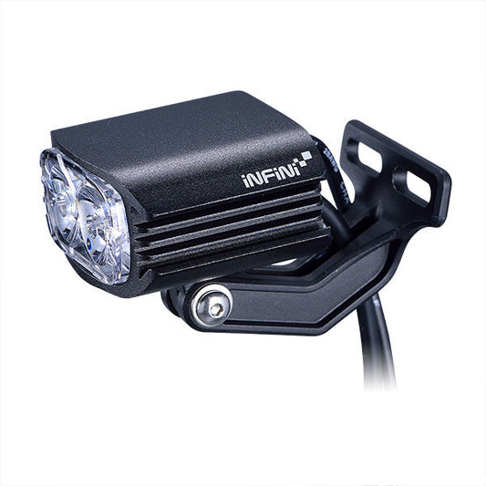 FRONT LIGHT FOR E-BIKE - 500 Lumens, 8 Watt, 12-36V, w/HB12 stem mount w/1200mm cable, fork mounting option, black