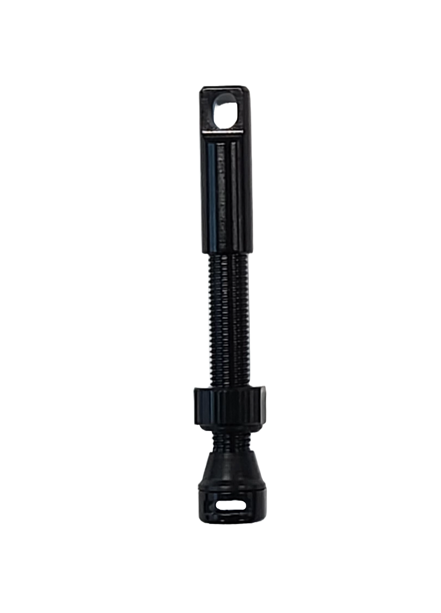 Tubeless Valve, Alloy, Black, patent design with extra side hole, 60mm (Sold Individually) FV/PV - Great valve for use with tyre inserts (Integrated valve removal tool in cover)