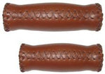 Handlebar Grips, Classic RETRO,  Hand stitched, Brown, w/plugs, (92mm + 127mm length)