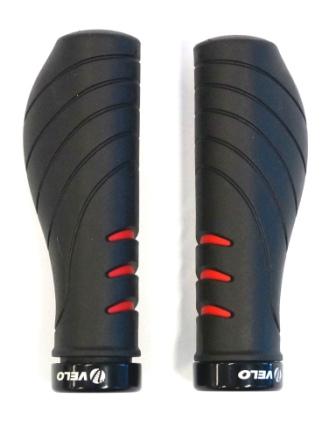Handlebar Grips, "Lock-on Gel Ergo", Black with RED highlights, Kratton + Gel, Triple Density, one side lock ring