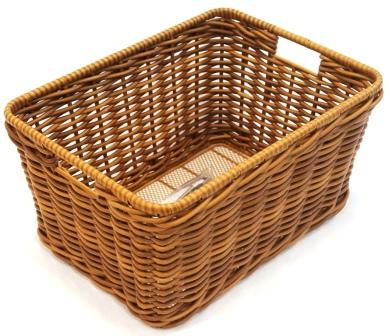 Sorry temp O/S     BASKET - Rear , Fixed, PE Rattan Wicker, With Fittings, Light Brown, 43cm x 33cm x 22cm