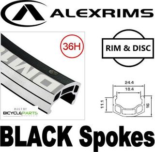 WHEEL - 26" Alex DM18 36H Black Rim,  FRONT 15mm T/A (100mm OLD) 6 Bolt Disc Sealed Novatec Black Hub, BLACK Spokes