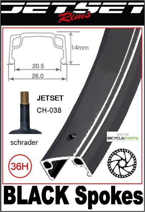 WHEEL - 24" JETSET 36H P/j Black Rim,  8/10 SPEED Q/R (135mm OLD) 6 Bolt Disc Loose Ball Joytech Black Hub,  Mach 1 BLACK Spokes