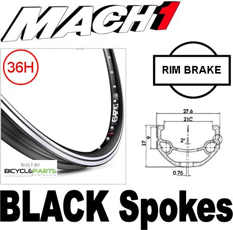 WHEEL - 700C Mach1 670 36H P/j Silver Rim,  1 SPEED COASTER 3/8 Nutted (110mm OLD) Loose Ball Hi-Stop Silver Hub,  Mach 1 BLACK Spokes
