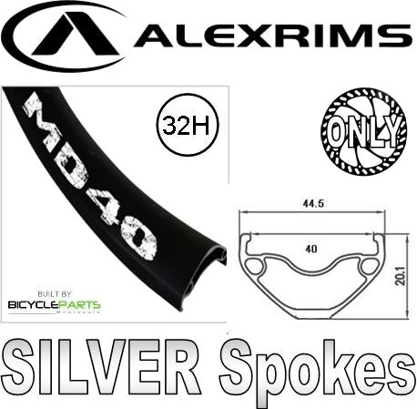 WHEEL - 27.5 / 650B Alex MD40 32H Black Rim,  8/11 Speed Q/R (141mm OLD) 6 Bolt Disc Sealed Novatec Black Hub,  Mach 1 SILVER Spokes
