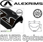 WHEEL - 27.5 / 650B Alex Supra 35 32H W/j Black Rim,  FRONT 15mm T/A (110mm OLD) 6    Disc Sealed Novatec Boost Grey Hub, SILVER Spokes