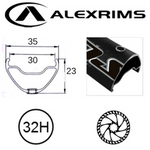 RIM 29er x 30mm - ALEX SUPRA 35 - 32H - (622 x 30) - Presta Valve - Disc Brake - D/W - BLACK - Eyeleted - Tubeless Ready - Welded Join (ERD 591)