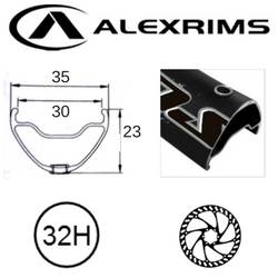 RIM 29er x 30mm - ALEX SUPRA 35 - 32H - (622 x 30) - Presta Valve - Disc Brake - D/W - BLACK - Eyeleted - Tubeless Ready - Welded Join (ERD 591)