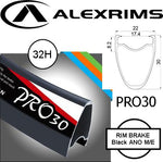 RIM 700c x 17mm - ALEX PRO30 - 32H - (622 x 17) - Presta Valve - Rim Brake - D/W - BLACK - MSW - (Tubeless Ready) ***BLACK ANODIZED M/E***WELDED JOIN***