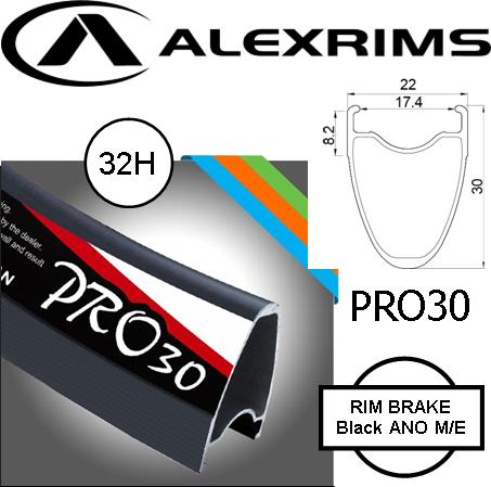 RIM 700c x 17mm - ALEX PRO30 - 32H - (622 x 17) - Presta Valve - Rim Brake - D/W - BLACK - MSW - (Tubeless Ready) ***BLACK ANODIZED M/E***WELDED JOIN***
