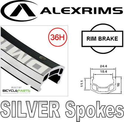 WHEEL  26"  Alex DM18 D/W Eyeleted Rim, Alloy Q/R Hub, Mach 1 Spokes, FRONT.  BLACK with SILVER Spokes