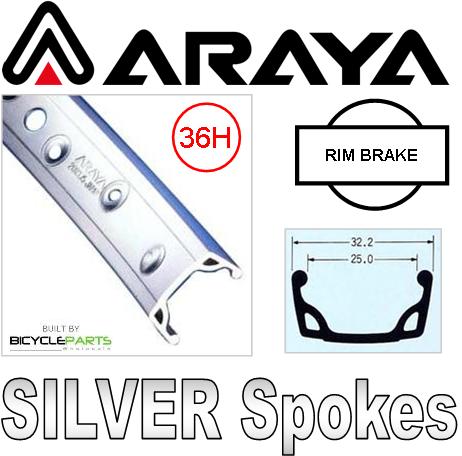 '- WHEEL  26" Araya 7X S/W Alloy Rim, Nutted Alloy Hub, Mach 1 Spokes, FRONT.  ALL SILVER