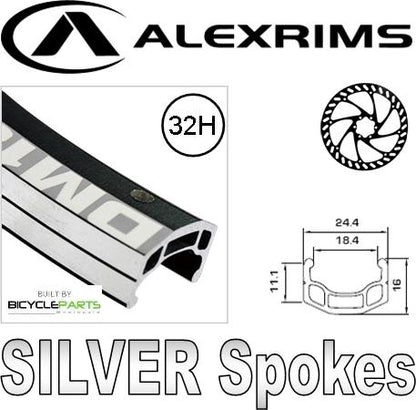 WHEEL  26"  DM18 Rim, 8/10 Speed DISC Hub, Mach1 Spokes, REAR.  BLACK with SILVER Spokes   (Matching Front 93720)