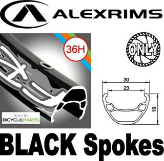 WHEEL - 26" Alex FR30 36H P/j Black Rim,  FRONT 15mm T/A (100mm OLD) 6    Disc Sealed Novatec Black Hub,  Mach 1 BLACK Spokes