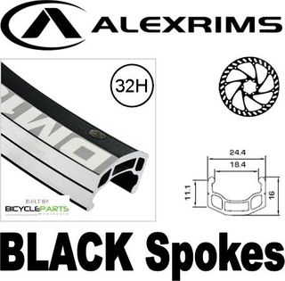 WHEEL  700c Alex Black DM18 D/w Eyeleted Rim , 6   Black Hub Q/r , Silver Mach 1 Spokes Front . 32 H