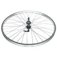 WHEEL - 26" JETSET Ano Silver S/W 36H, Alloy Screw on Cluster (Not Cassette) MultiSpeed Q/R 6 Bolt Disc Hub, Mach 1 Spokes, REAR.  SILVER with BLACK Hub