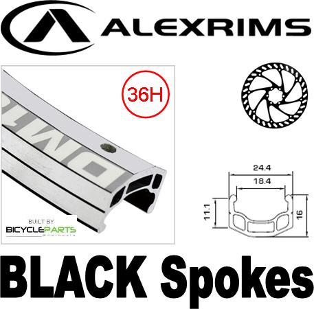 Wheel 700c Alex DM-18 Silver , Joytech 6   Disc Black Q/r Alloy hub , BLACK Mach1 Spokes , FRONT.