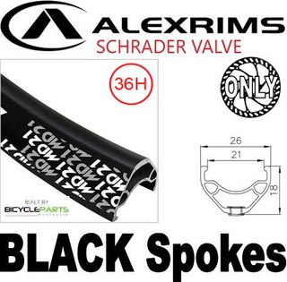 WHEEL - 29er Alex MD21 36H P/j Black Rim with Eyelets, Schrader Valve,  8/10 SPEED Q/R (135mm OLD) 6   Disc Loose Ball Joytech Black Hub, BLACK Spokes
