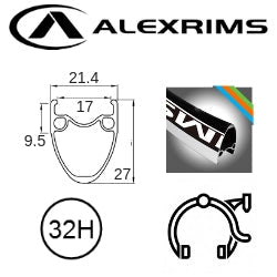 RIM 700c x 17mm - ALEX AT510 - 32H - (622 x 17) - Presta Valve - Rim Brake - D/W - SILVER - MSW - (Tubeless Ready)