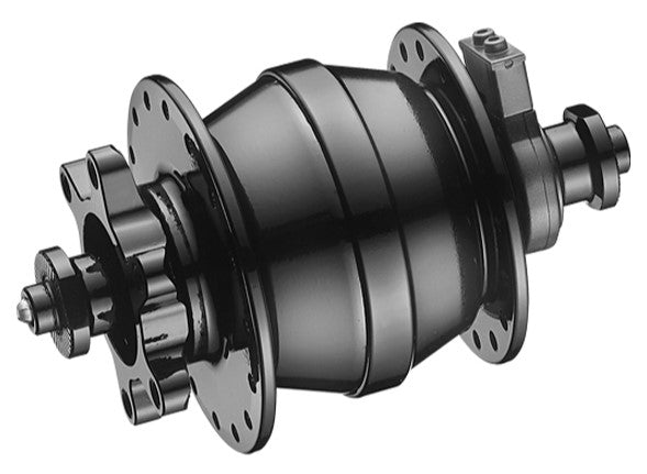 Front Dynamo Hub 32H - BLACK - 6 Bolt DISC (W/o Skewer) REQUIRES CONNECTOR CLIP 7877