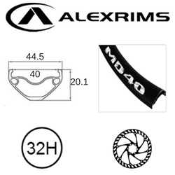RIM 27.5/650B x 40mm - ALEX MD40 - 32H - (584 x 40) - Presta Valve - Disc Brake - D/W - BLACK - Eyeleted - Tubeless Ready