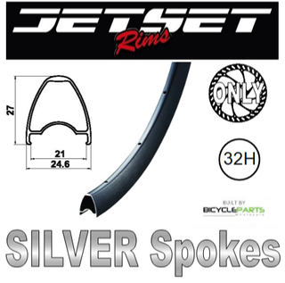 WHEEL - 700C Jetset JS-919 32H Black Rim,  FRONT Q/R (100mm OLD) 6 Bolt Disc Loose Ball Joytech Black Hub, SILVER Spokes