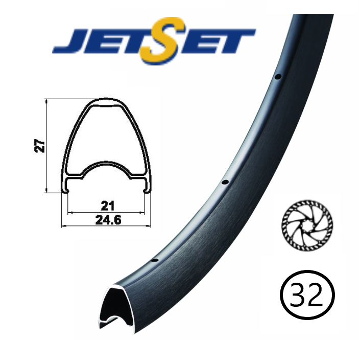 RIM 700c x 21mm - JETSET JS-919 - 32H - (622 x 21) - Presta Valve - Disc Brake - D/W - BLACK - (Tubeless ready) - Quality Jetset rim made in Taiwan (ERD 583)