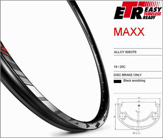 RIM 27.5/650B x 25mm - Mach1 MAXX - 32H - (584 x 25) - Presta Valve - Disc Brake - D/W - BLACK - Eyeleted - Tubeless Ready - Made in France - (ERD 563)