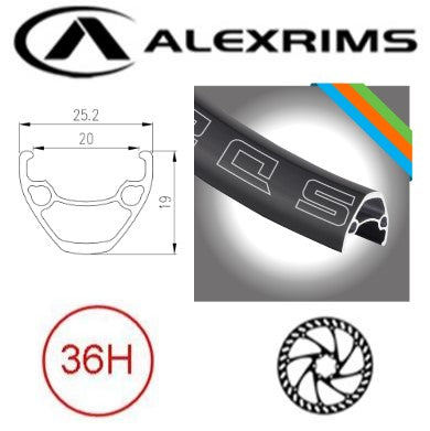 RIM 29er x 20mm - ALEX SD20 - 36H - (622 x 20) - French Valve - Disc Brake - D/W - BLACK - Eyeleted - Tubeless Ready - (ERD 599mm)