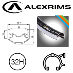 RIM 29er x 21mm - ALEX Adventurer2 - 32H - (622 x 21) - Schrader Valve - Rim Brake - D/W - BLACK - Eyeleted - MSW - Tubeless Ready - (ERD 601mm) - (Requires AV tubeless valve)