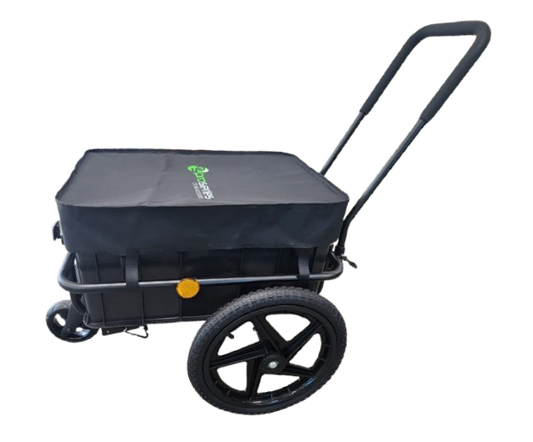Bicycle Cargo trailer 2 in 1 - can also be used a push/pull trolley, Steel Frame, 16' wheels, Capacity:30kgs as trailer, 50kg as hand wagon, Loading size:68*53*40cm