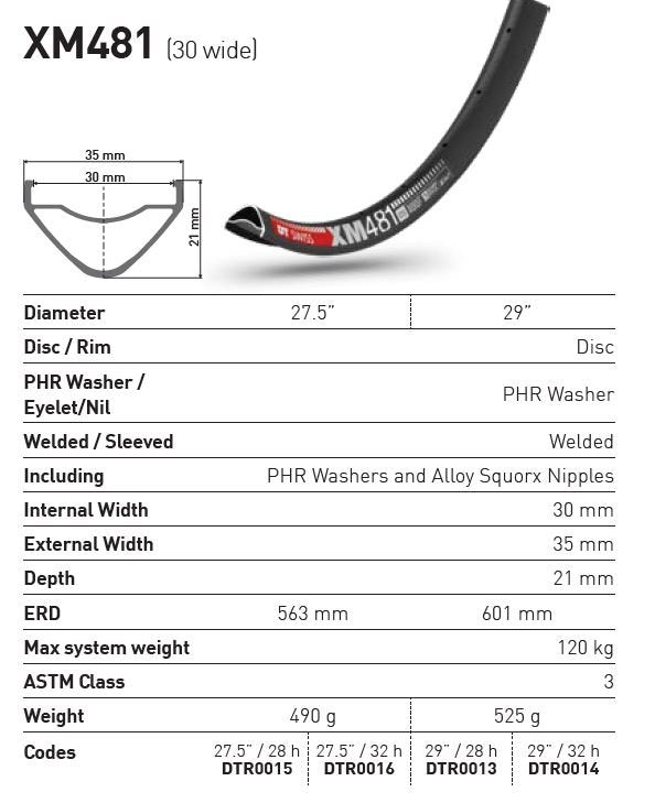DT RIM XM481 27.5 32H (30 wide)*