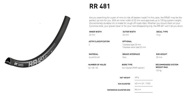 DT RIM RR481 700c DB 24h black (22 wide)