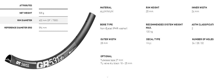 DT RIM GR531 700c DB 32h black (24 wide)