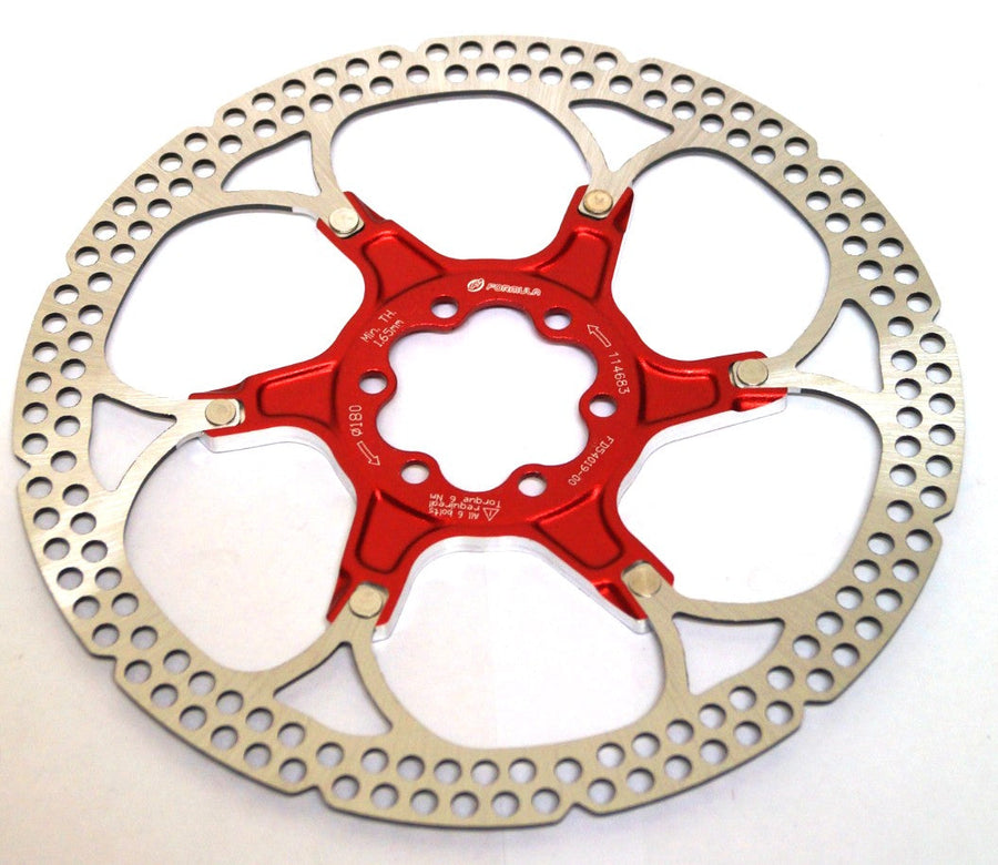 DISC ROTOR - FORMULA, Light weight high performance 2 piece floating rotor, ALLOY/STAINLESS STEEL 180mm, RED