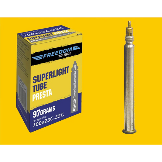 Superlight 97g 48mm Presta 700x23C-32C Threadless/Removable Core FREEDOM Tube