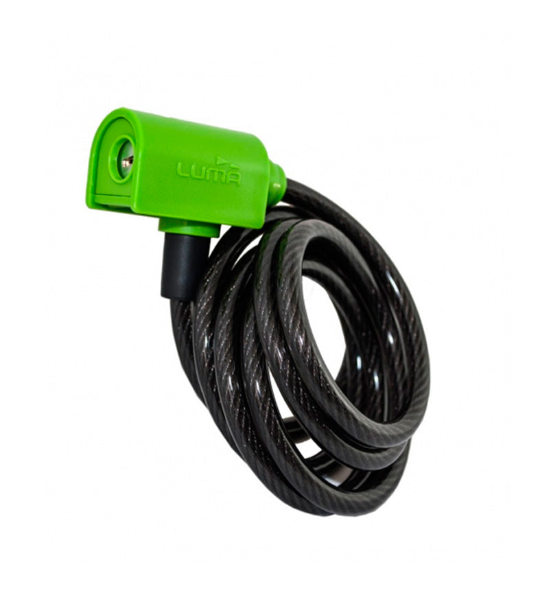 Lock with Green Highlights, Cable 12mm x 1850mm, key lock,  LUMA No1 lock brand in Spain (No Mounting Bracket)