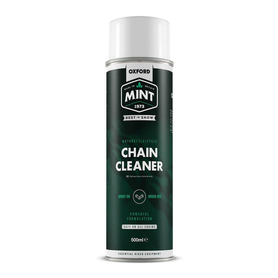 CHAIN CLEANER - Oxford Mint Chain Cleaner 500ml,  effective at dissolving and washing away contaminated chain lube and the build-up of oil and dirt on your chain